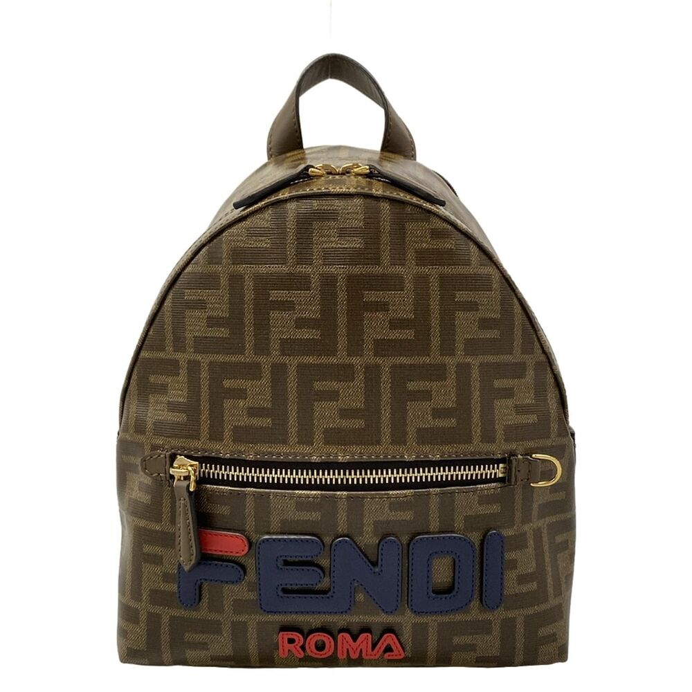 Fendi Fendimania/Zucca pattern Backpack 8BZ036 Dark Brown Navy Multi Coated